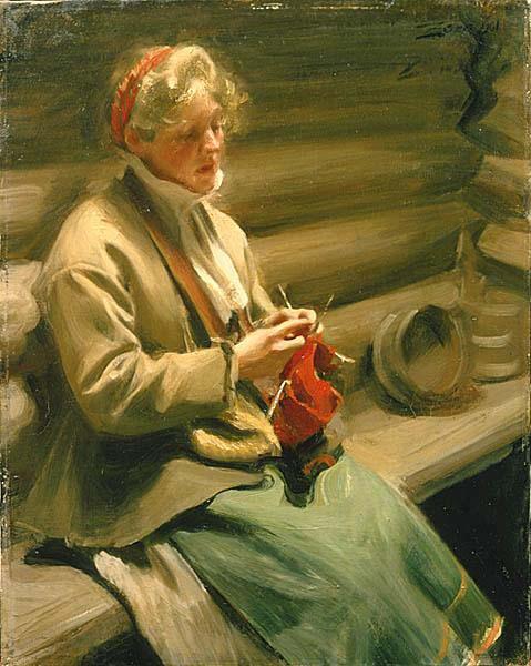 Anders Zorn Dalecarlian Girl Knitting. Cabbage Margit, oil painting picture